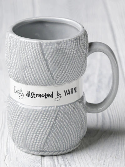 Annie's - Yarn Mug, Grey, "Distracted by Yarn"