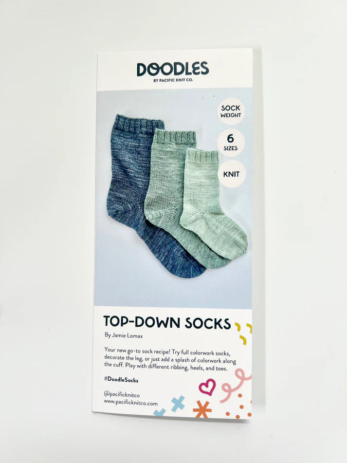 Pacific Knit Co. Base Doodle Top-Down Socks (Fingering) Pattern Card
