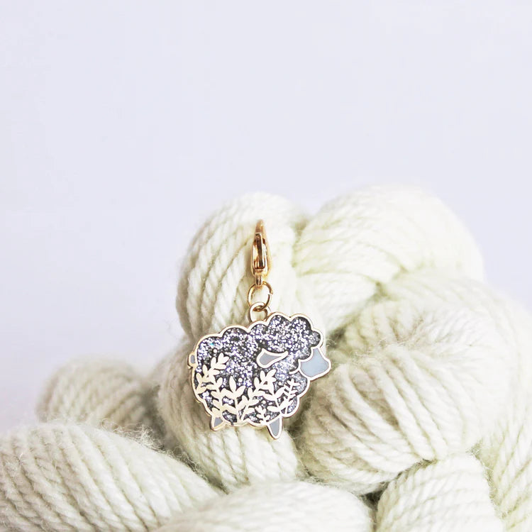 Twill & Print - Little Black Glitter Sheep Progress Keeper / Stitch Marker