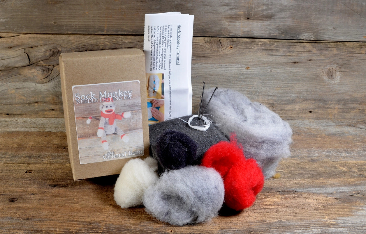 Needle Felting Kit- Free Ship- Sock Monkey- Diy Craft Kit